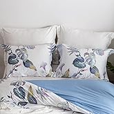 MILDLY 100% Long-Staple Cotton Pillow Shams - Blue Leaf Print Pattern Envelope Pillowcases King Size 20"x36" 2pcs