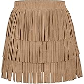 Happy Cherry Girls Faux Suede Tassel Mini Skirt Western Fringe Layered Cowgirl Skirts 5-12Y