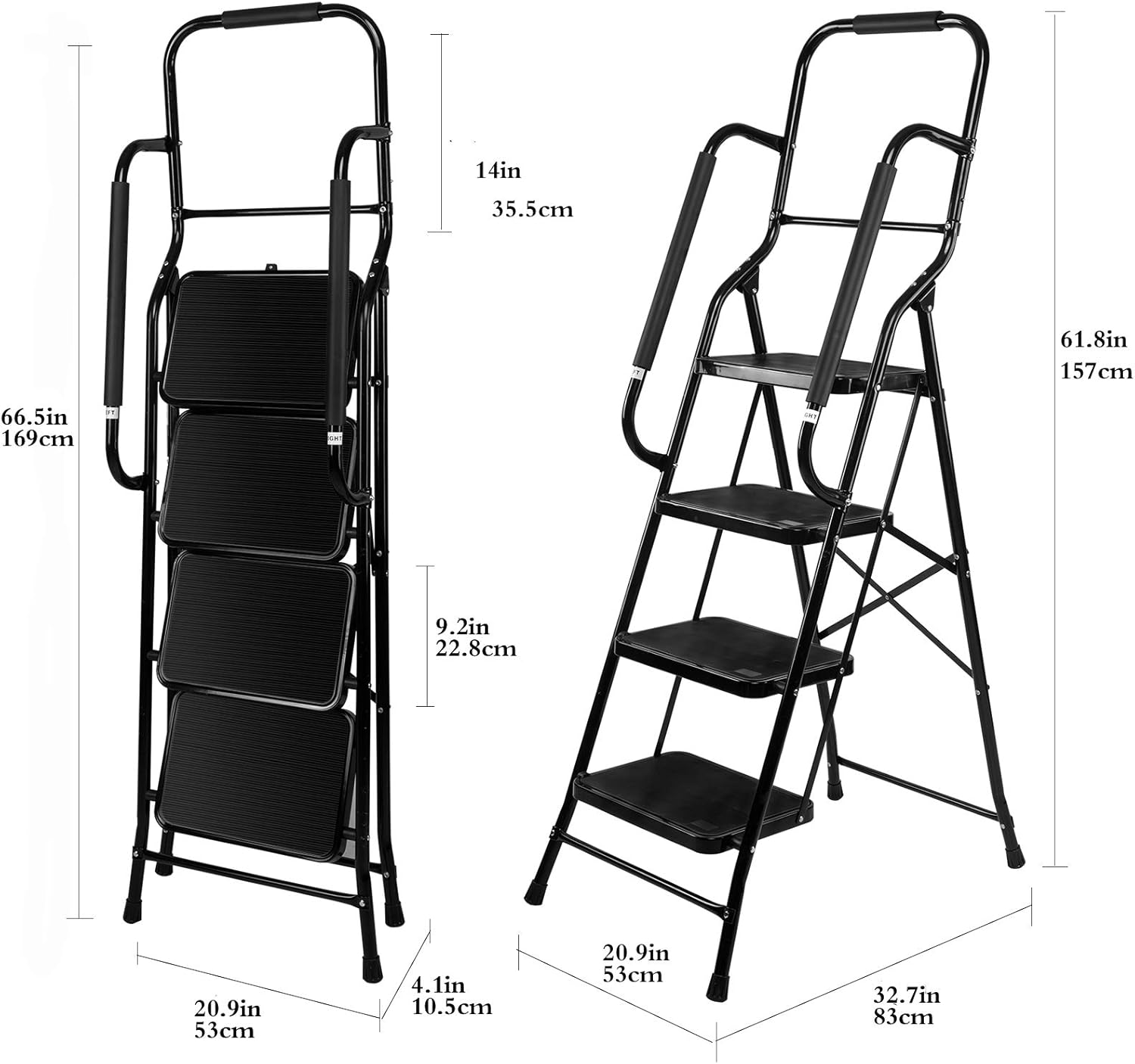 Step Ladders, Folding 4 Step Stool with Safety Rails Portable Heavy Duty 330 lb Load Capacity for Home Household Kitchen Office Garden,Black: Kitchen & Dining