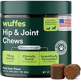 Wuffes Advanced Hip &amp; Joint Chews for Small &amp; Medium Breed Dogs, Vet Recommended, Glucosamine, Chondroitin, MSM, Green-Lipped Mussel &amp; Hyaluronic Acid Supplement, Supports Mobility, 60 Pork Chews