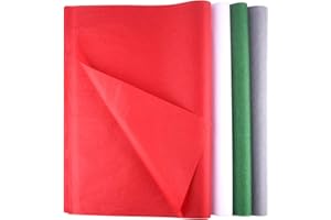 FEPITO 100 Sheets Christmas Tissue Paper Gift Wrapping Paper Red Green Grey and White Tissue Paper for Xmas Gift Wrapping, Crafts(14 x 20 Inch)