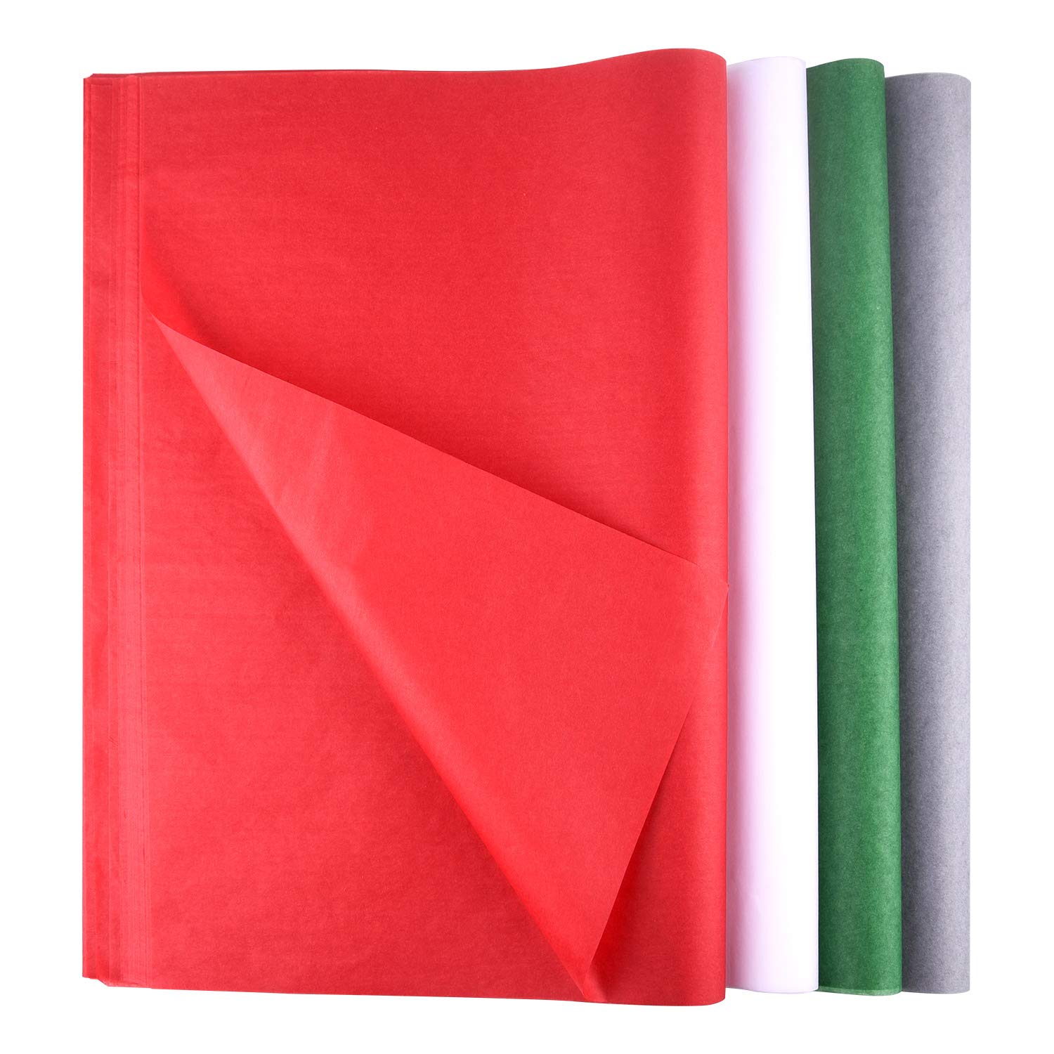 FEPITO 100 Sheets Christmas Tissue Paper Gift Wrapping Paper Red Green Grey and White Tissue Paper for Xmas Gift Wrapping, Crafts(14 x 20 Inch)