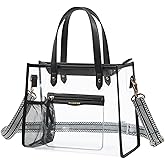 Missnine Clear Bag for Stadium Events Thick PVC Clear Tote Bag for Women with Guitar Strap for Sports Concert Beach