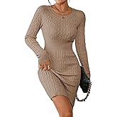 Pink Queen Women's Cable Knit Sweater Dress Long Sleeve Crewneck Mini Pencil Bodycon Dresses Fall Winter Outfits