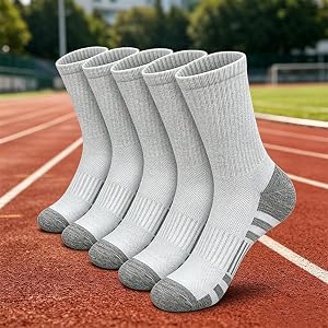 3 Pairs Athletic Crew Socks for Men, Cushioned Running Socks, Breathable Performance Sports Socks