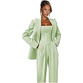 LEWIJO Tweed Pant Suits for Women Business 3 Piece Double Breasted Suits for Women Casual Herringbone Womens Suit
