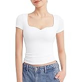 PUMIEY Women's Tops Sweetheart Neck Short Sleeve Going Out Top Cute T Shirts Slim Fitted Sexy Tee Smoke Cloud Pro Collection