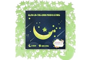 Glow in the Dark Stars for Ceiling - 205PCS Stars & 1 Moon for Kids Bedroom, Baby Room Nursery - Safe, Removable & Reusable