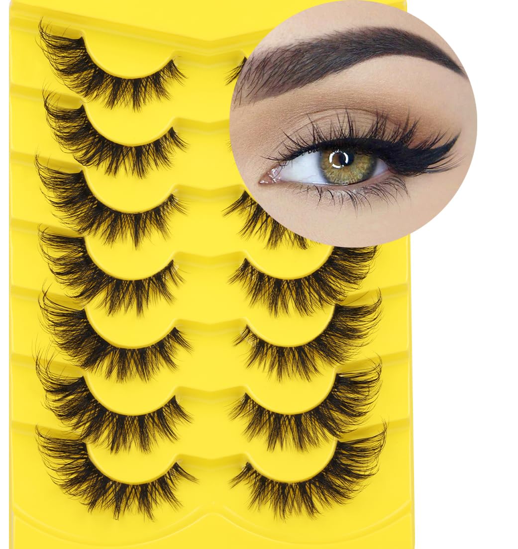 Photo 1 of Fox Eye Lashes Wispy False Eyelashes Natural Look Clear Band Lashes 20mm 3D Mink Lash Cat Eye Spiky Strip Eyelashes Pack by Kiromiro