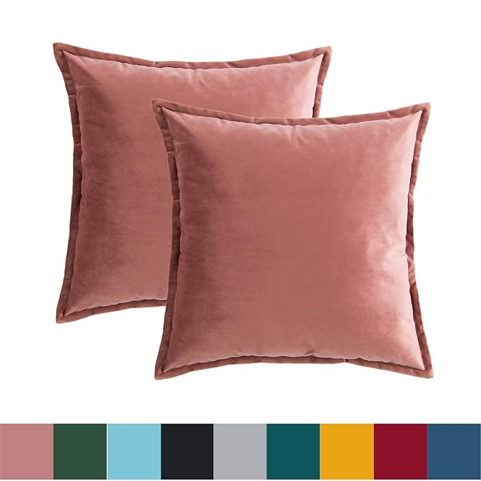 Bedsure Kissenhülle Kissenbezug 40x40 cm Rosa 2er Set für Sofakissen Dekokissen - Samt Kissenbezüge Zierkissenbezug für Weihn