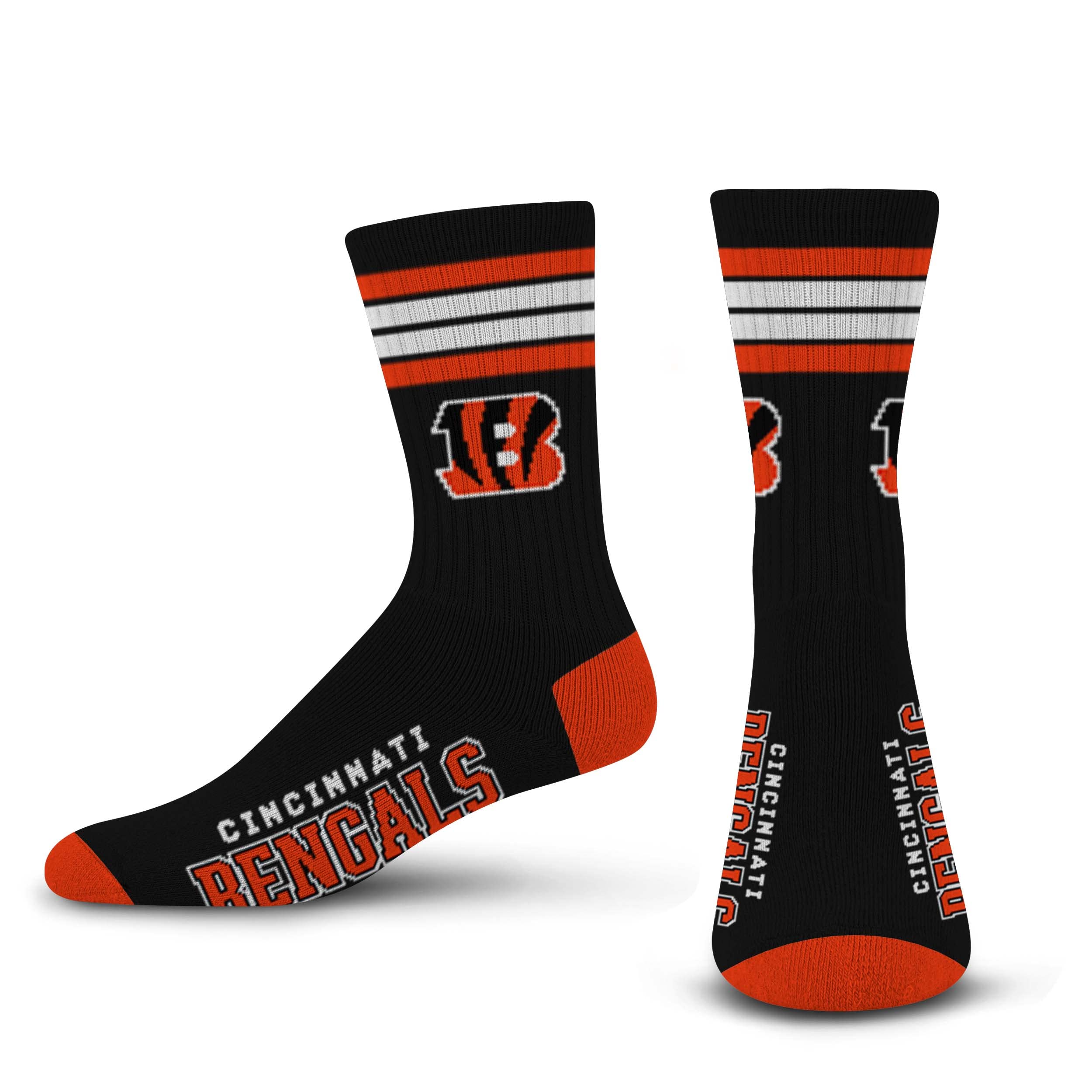 Photo 1 of For Bare Feet NFL 4 Stripe Deuce Crew Sock, Cincinnati Bengals, Large