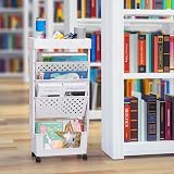 DOEWORKS Mobile Bookshelf on Wheels 5-Tier White Storage Cart Strong Wheels view 9