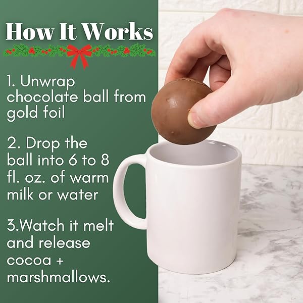 HOT COCOA MELTING BALLS WITH MINI MARSHMALLOWS, CREAMY MILK CHOCOLATE MELTS, INDIVIDUALLY WRAPPED, CHRISTMAS STOCKING STUFFERS, 3 COUNT (PACK OF 2)