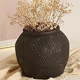 ZSHLXM Farmhouse Ceramic Vase - Black Rustic Vintage Flower Vase for Home, Living Room, Shelf and Dining Table Decor - 7IN
