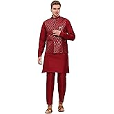 Pro-Ethic Style Developer Mens Indian Traditional Silk Kurta Set With Jacket For Men Floral Design (C-114)
