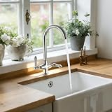 Funime Traditional Kitchen Sink Mixer Tap Ceramic Dual Lever 1 Hole Brass Chrome view 2