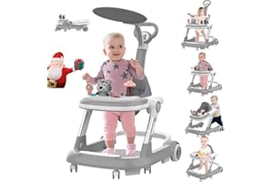 MADEBUT Baby Walker, 5-and-1 Baby Walkers with Wheels, 2-Height Toddler Walker Push with Cushion, Jump Pad, Sunshade, Foldable Baby Walker with Activity Center, Music Disc, Walker for Baby Boy 6-12 Months