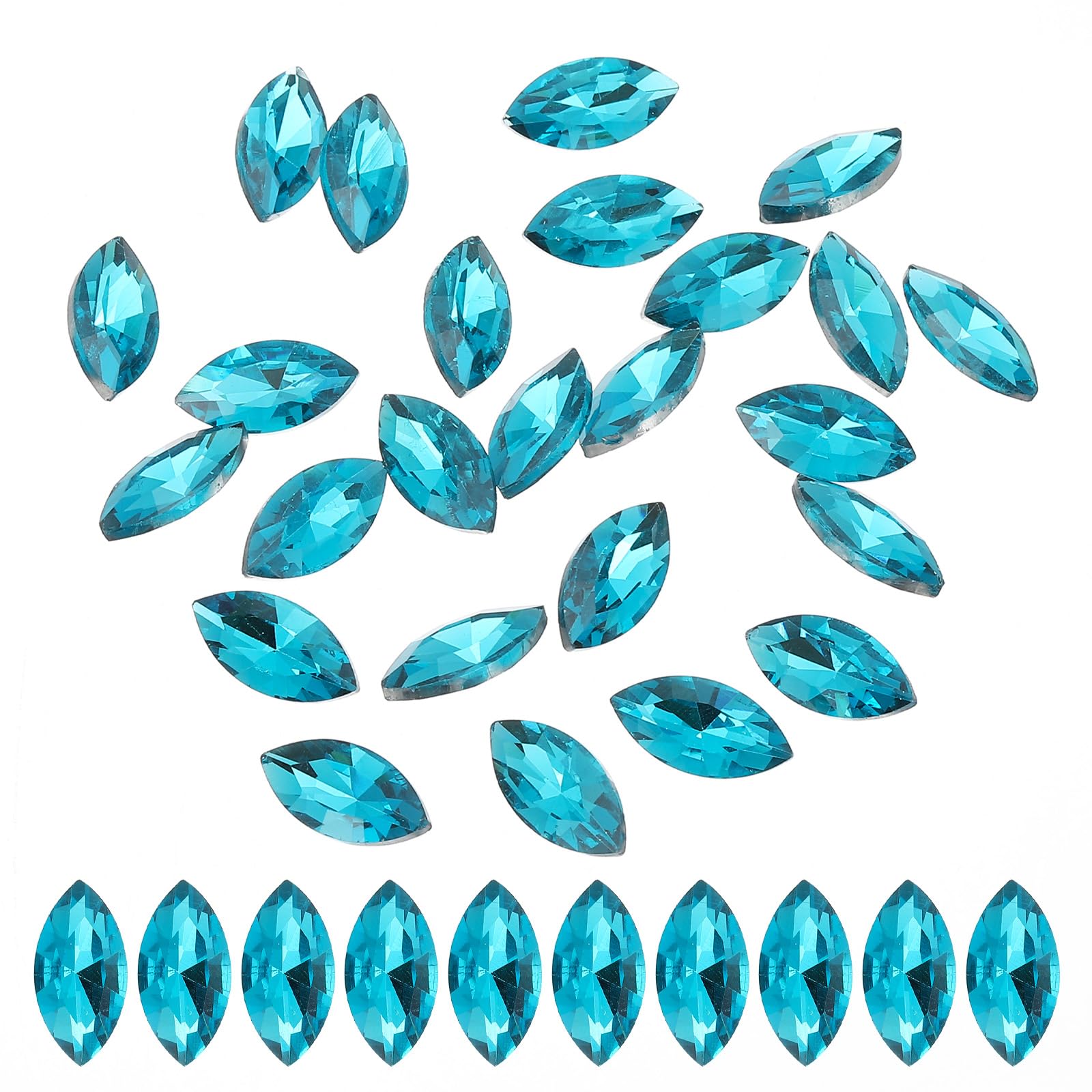 PATIKIL Marquise Gems, 25 Pcs 18x9mm Glass Rhinestones Flat Back Navette Horse Eye Crystal Gems for Jewelry Making DIY Craft, Lake Blue