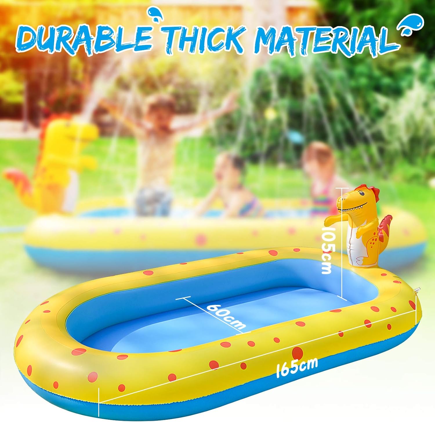 Inflatable Sprinkler Swimming Pool, Blow Up Kiddie Water Pool with Splash, Portable Cute Dinosaur Design Babies Toy Pool, Kid Lounge Water Park, for Toddler, Backyard, Outdoor, Garden, Summer Gift: Toys & Games