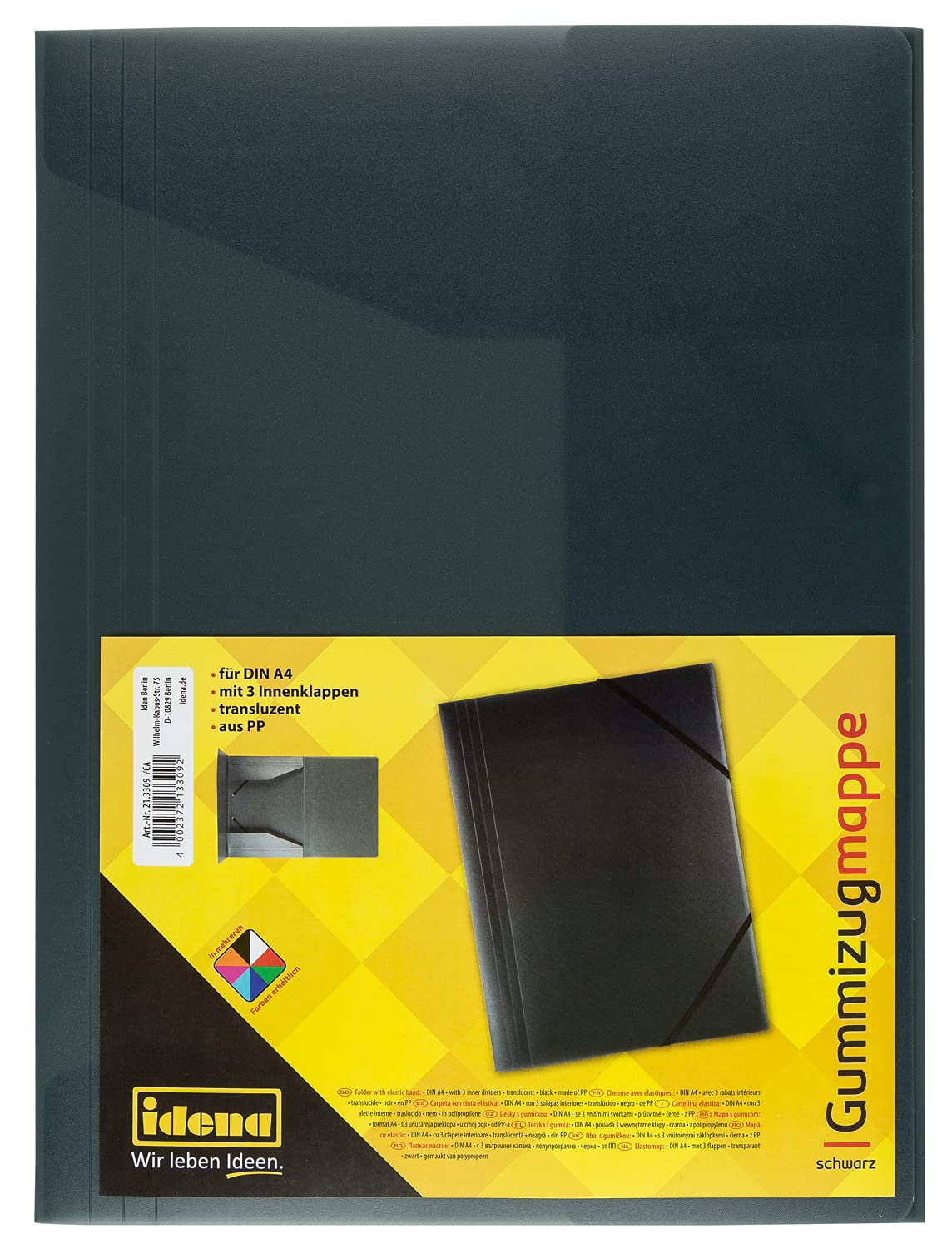 Idena 213309 - Portfolio Folder with Elastic Band for DIN A4, Made of Polypropylene, Translucent Black, 1 piece