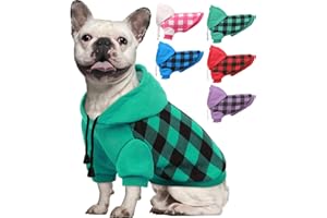 NANAKI Dog Hoodie for Small Medium Dogs Cats, Soft Dog Sweatshirt, Plaid Puppy Pullover Hoodies for Small Dogs Boy Girl, English French Bulldog Hoodie, Warm Fleece Dog Winter Coat Outfit Vest,Green M