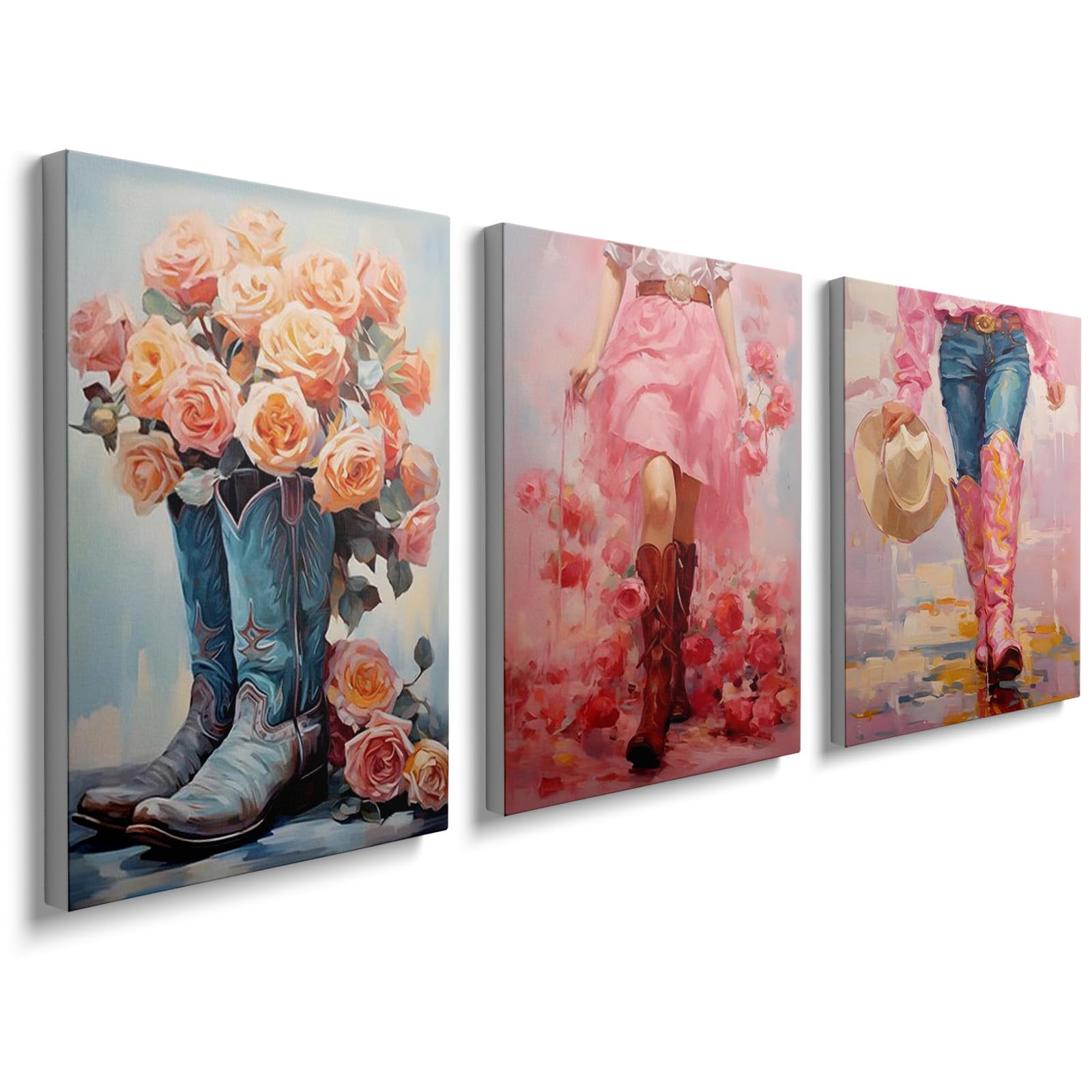 prinfantasy Wall Art for Living Room Framed Canvas Flowers Room Decor Aesthetic Bedroom Modern Artwork Pink Floral Prints Home Decoration GYH0048