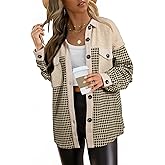 SHEWIN Shackets for Women 2025 Casual Long Sleeve Tops Button Down Plaid Fall Jackets