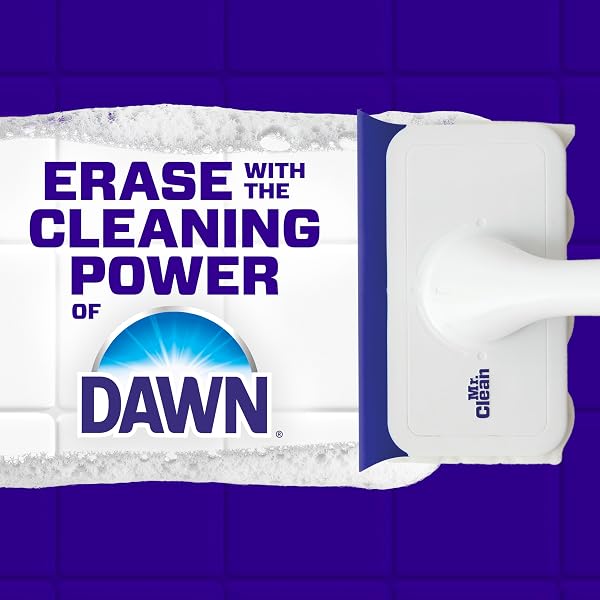 MR. CLEAN MAGIC ERASER SHOWER & TUB SCRUBBER, BATHROOM CLEANER, ALL IN ONE BATHROOM CLEANER, LEMON STARTER KIT, 1 SCRUBBER & 2 FOAMING MAGIC ERASERS