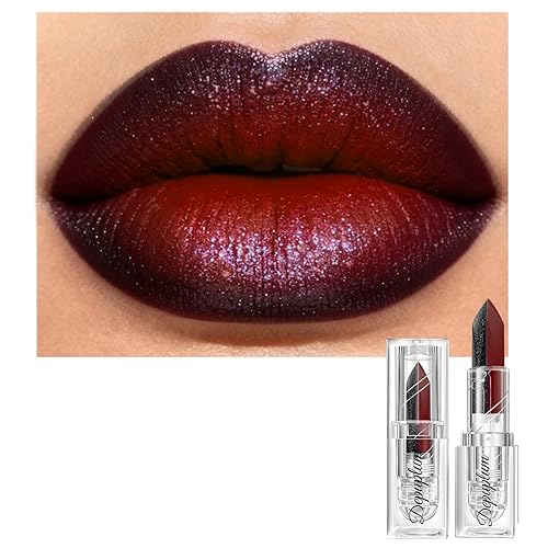 Depuplum 2 in 1 Red Matte Lipstick Glitter Black Lipstick Dual Sided Waterproof Lipsticks for Women One Stroke Two-Tone Long Lasting Lip Stick for Christmas Halloween, DU-G7
