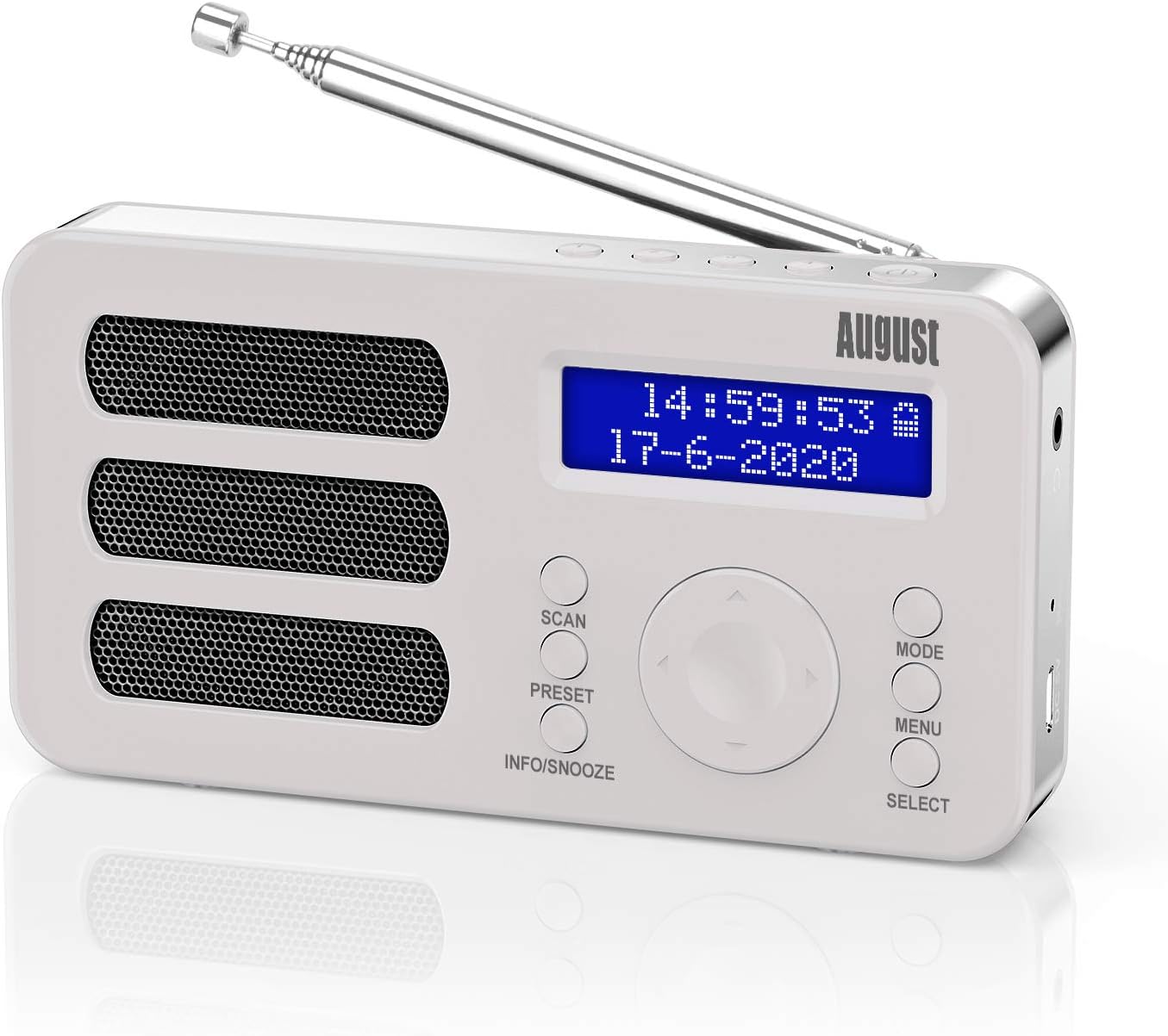August MB225W Portable DAB/DAB+/FM Digital Radios, Rechargeable Small Radio with 40 Station Presets, RDS