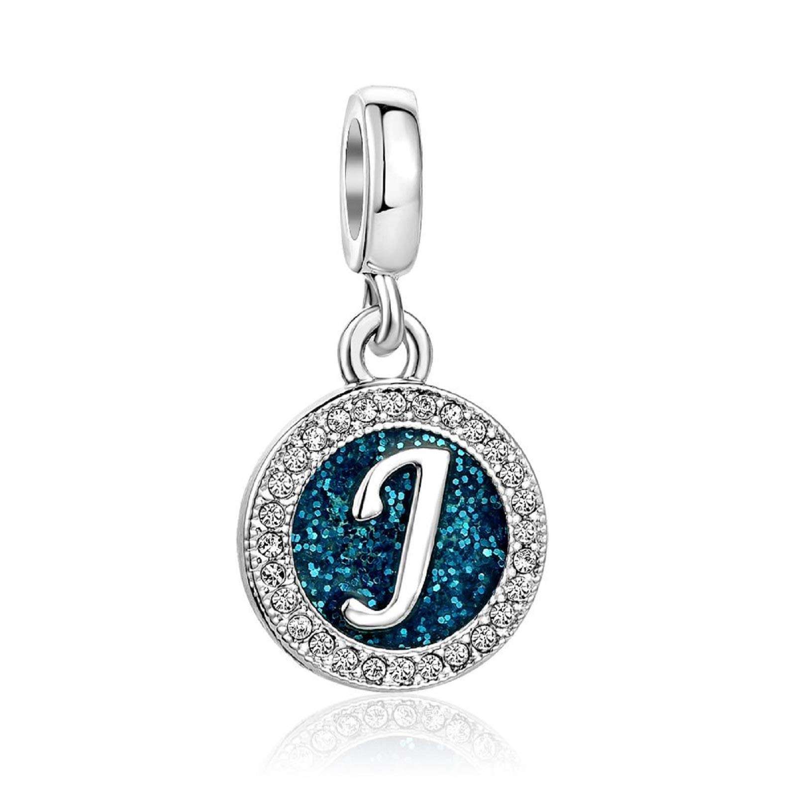KunBead Jewelry Letter J Initial Charms Alphabet Girlfriend Engraved Anniversary Blue Charm for her for Bracelet