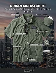 CQR Men's Short Sleeve Tactical Shirts, UPF