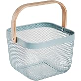 SANHSEHOME Metal Mesh Steel Harvest Basket, Wire Garden Basket with Handle | Square Multi-Functional Storage Organizer for Gathering Vegetables, Fruits, Kitchen, Garden, Picnic &amp; Cabinet (Aqua)