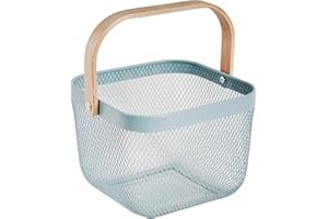 SANHSEHOME Metal Mesh Steel Harvest Basket, Square Wire Garden Basket with Handle – Multi-Functional Storage Organizer for Gathering Vegetables, Fruits, Kitchen, Garden, Picnic (Aqua-Square)