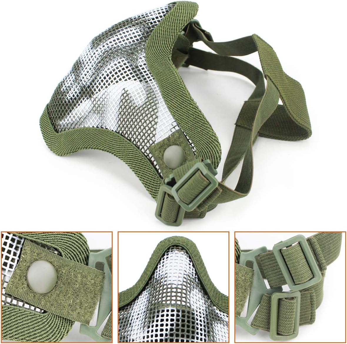 Aoutacc Airsoft Mesh Mask and Goggles Set, Half Face Full Steel Mesh Mask and Goggles for CS/Hunting/Paintball/Shooting (2 Pack OD Skull) : Sports & Outdoors