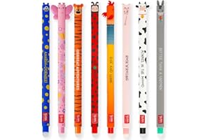 LEGAMI - Set of 8 Erasable Gel Pens with Thermosensitive Erase Ink, Range of ink colours & barrel designs, 0.7mm Tip, Ladybug