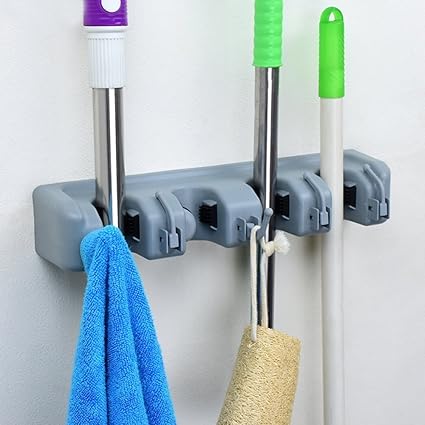 JAPP ABS Magic Holder 4 Position Wall Rack Organizer for Mops Brooms and Long Handled Items