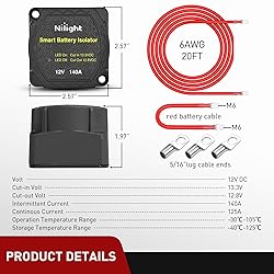 Nilight 12V 140AMP Dual Battery Isolator Kit with 6
