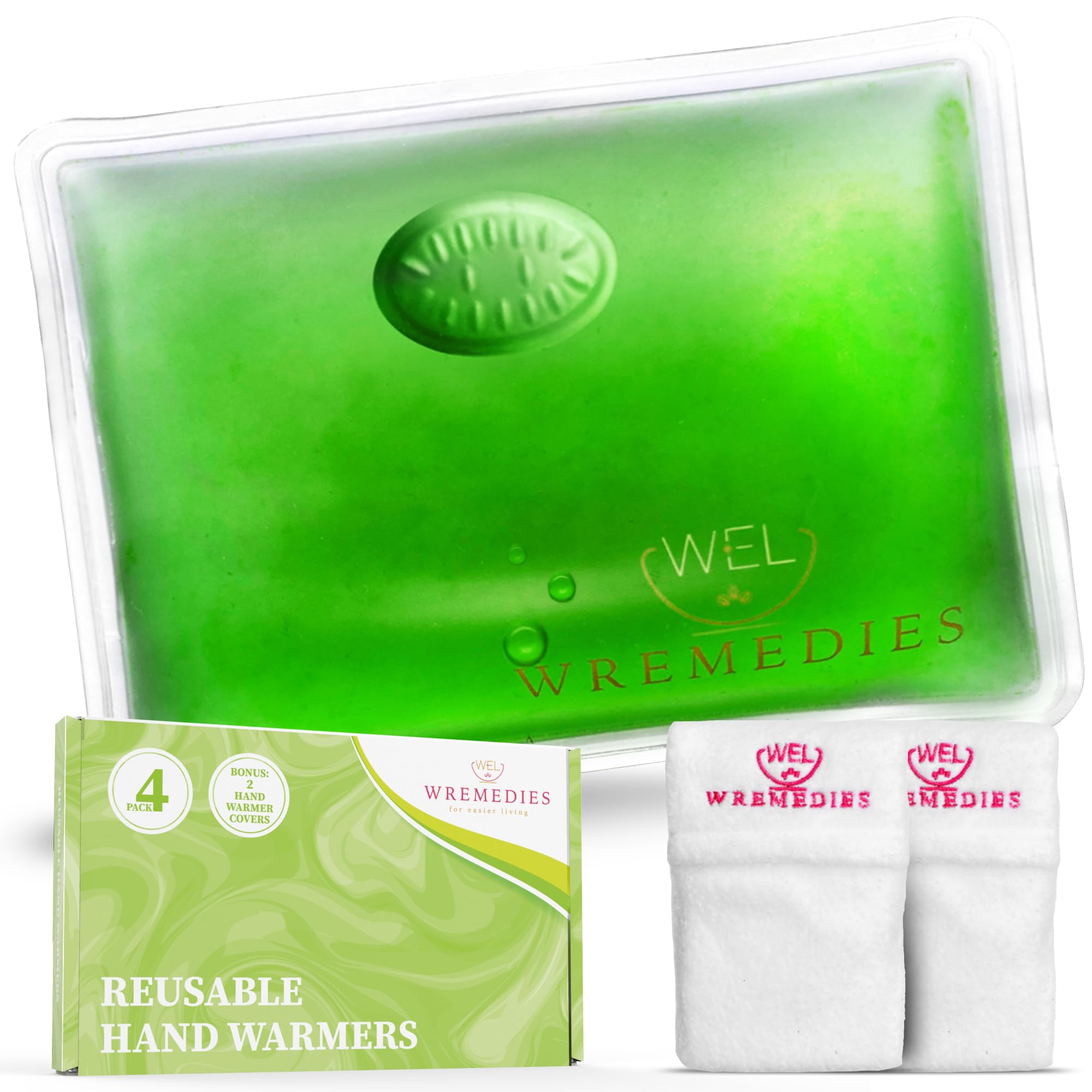 Wremedies for Easier Living Reusable Hand Warmers Gel Click & Heat for Cold Hands Pack of 4 Heat Pads Pocket Warmers Instant Heat Arthritis Aid No Electric Required