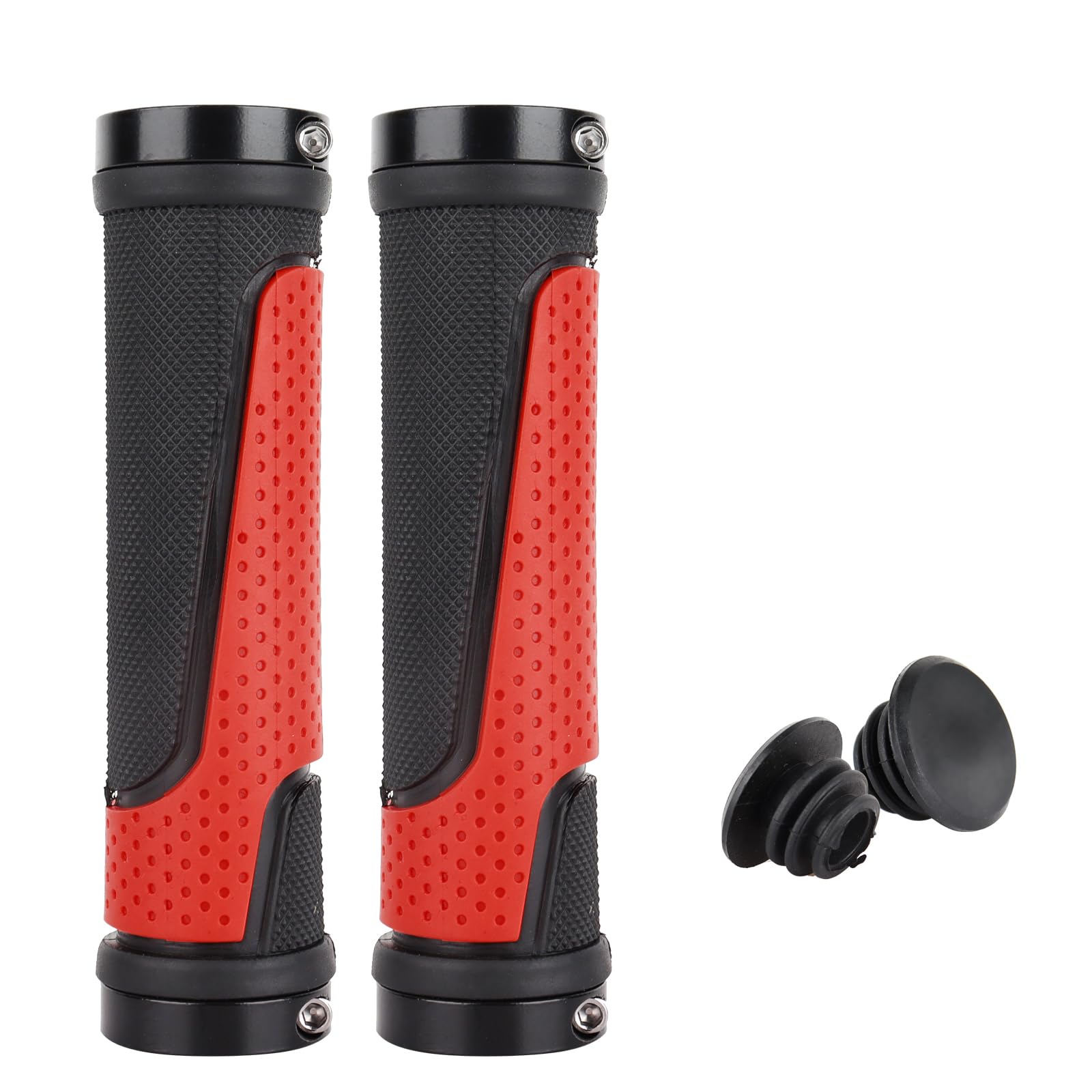 BeiLan 1 pair Cycling Grips Bike Handlebar Grips Bicycle Aluminum Handle Grip Double Lock-On Anti-Slip for Mountain Bike Road Bike (Red)