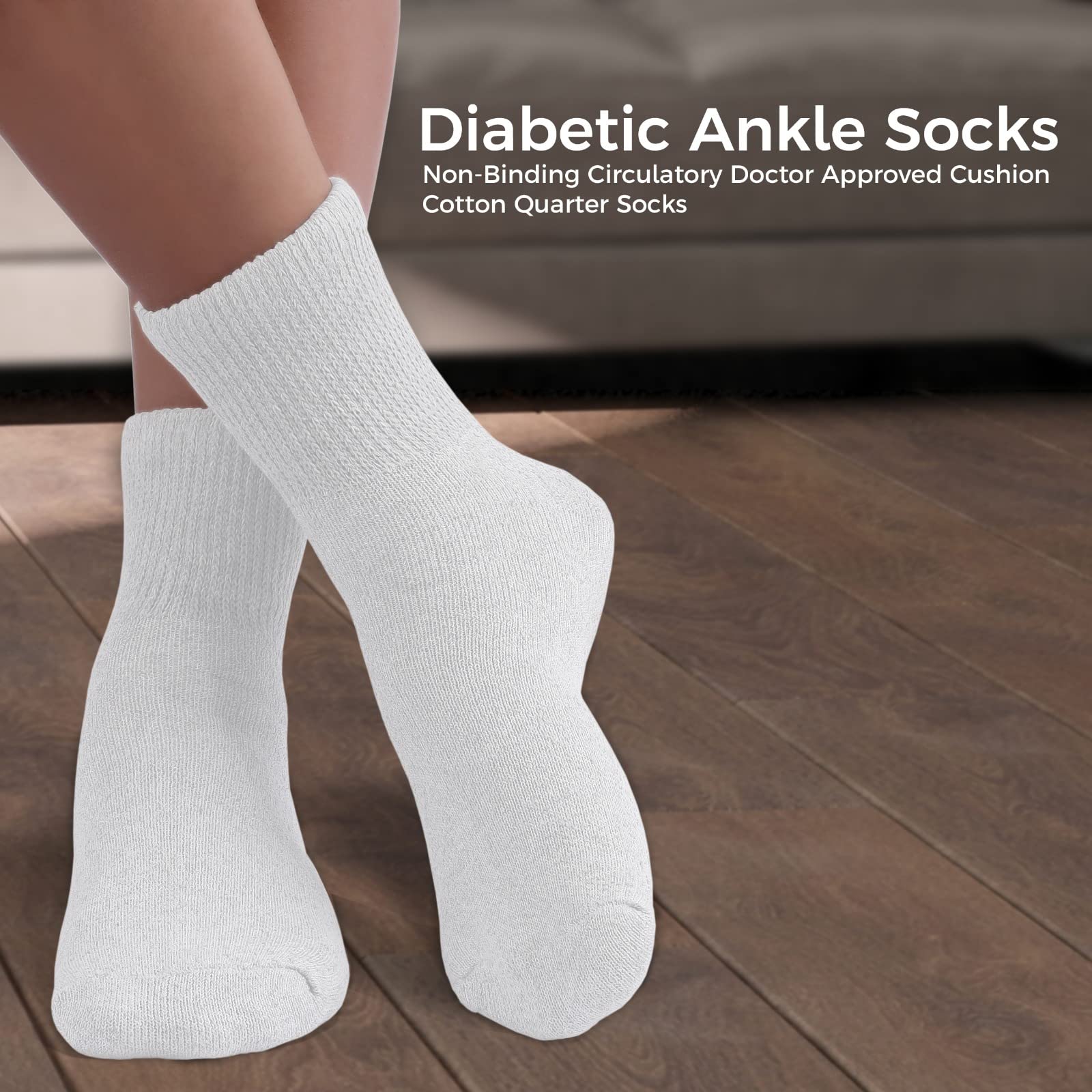 Diabetic Ankle Socks for Men & Women, Non-Binding Cotton Socks with Cushioned Sole, Soft & Breathable, 3/6/12 Pack