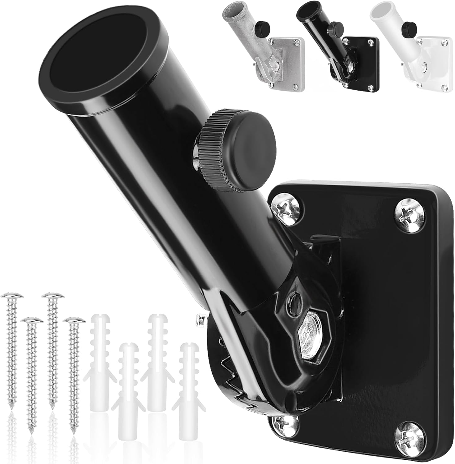 Flagpole Hardware - Flag Pole Holder, Outside House Flag Pole Bracket, Heavy Duty Metal Flag Mount, Aluminum Alloy Mounting Brackets, Outdoor Adjustable Flag Holder- Strong Rust Free, Multi-Position 1 inch Black