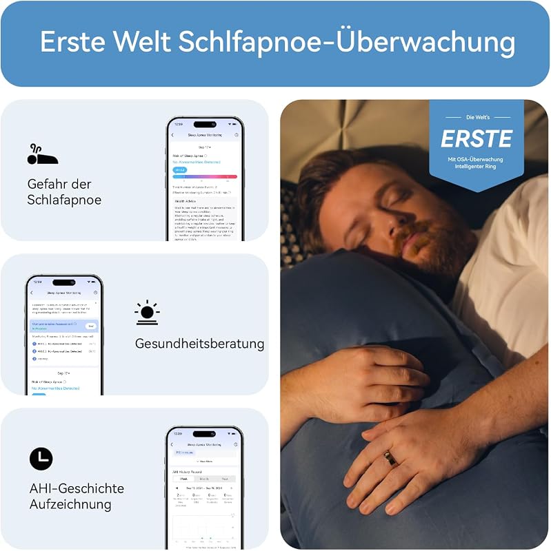 Gen 2 Smart Ring, weltweit erstes Schlafapnoe-Monitoring, Keine App-Abonnement, 12 Tage Akkulaufzeit, Stress-/Herzfrequenz-/Frauen-Gesundheits-Tracker, kompatibel mit Android und iOS