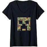 Women's Minecraft Creeper Big Face Collage V-Neck T-Shirt