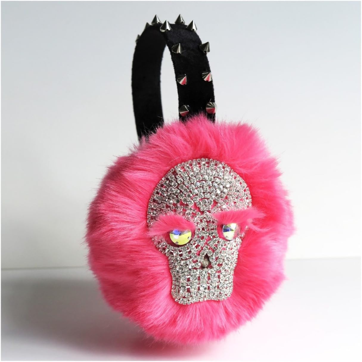 pink embellished earmuffs with Skull inspired by Scream Queens faux fur fall winter hair accessory bling ear warmers inspired by Chanel #3 OOAK gift for her
