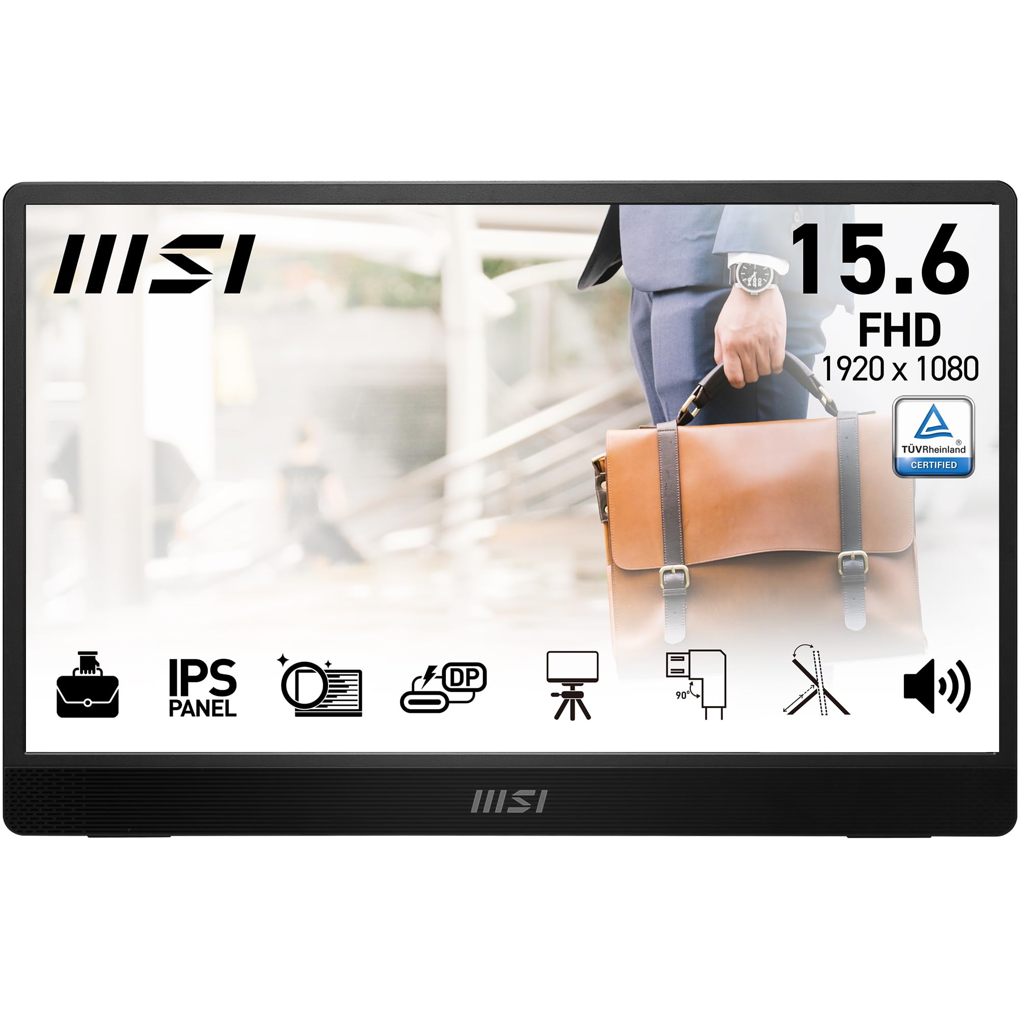 MSI PRO MP161 E2U 15.6 Inch Full HD Portable Monitor - 1920 x 1080 IPS, 60Hz, Eye-friendly, for PC, Laptop, Mobile, Speaker, Improved Housing & Kickstand, Mini HDMI 2.0b, 2 x USB Type-C