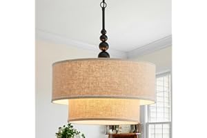Shrine Lighting Double Drum Chandeliers, Farmhouse Style, Perfect Drum Pendant Light for Dining Room, D20'' x H10'', Adjustab