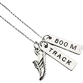 Pewter RUN TRACK 800M Necklace - Pewter Running Shoe Charm, Pewter TRACK Pendant and Pewter 800M Pendant on 18 inch Stainless Steel Cable Chain - All Pewter