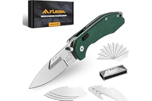 FLISSA Replaceable Blade Folding Knife, 3-in-1 Pocket Hunting Knives, Liner Lock Knife for Hunting, Skinning & Field Dressing, Green G10 Handle, Includes 16 Blades