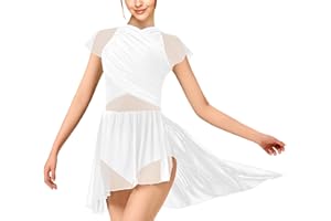 WYHDY Women Dance Dress Flutter Sleeve Mesh Skirted Leotard Lyrical Costume, Water-Drop Hollow Back
